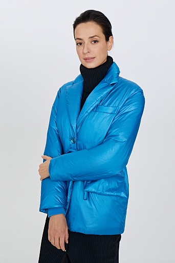 Ярко-голубая куртка-пиджак на пуху
