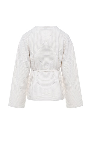 Вязаный кардиган с поясом, молочный