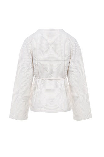 Вязаный кардиган с поясом, молочный