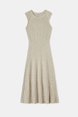 Трикотажное платье в рубчик с кашемиром, серо-бежевый меланж