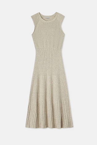 Трикотажное платье в рубчик с кашемиром, серо-бежевый меланж