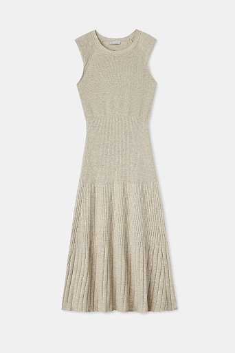 Трикотажное платье в рубчик с кашемиром, серо-бежевый меланж