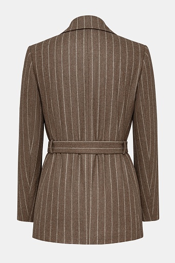 Удлиненный жакет в полоску на поясе, коричневый
