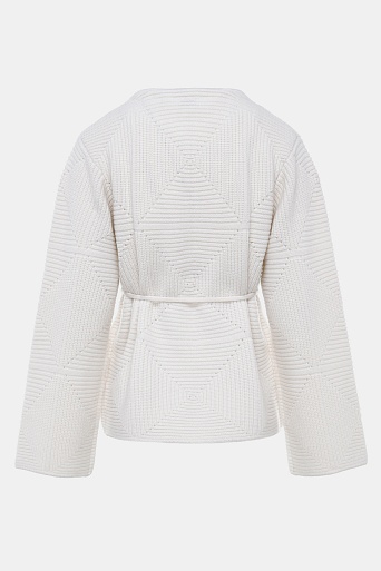 Кашемировый кардиган ажурной вязки, молочный