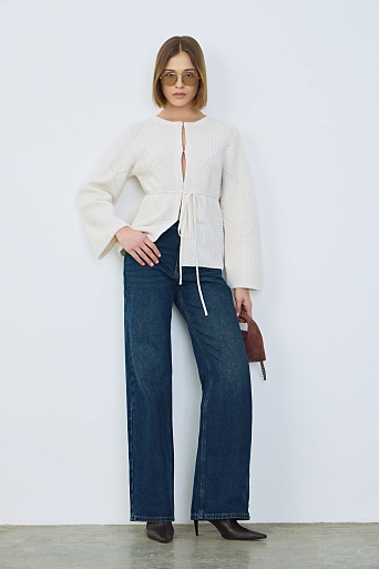 Кашемировый кардиган ажурной вязки, молочный