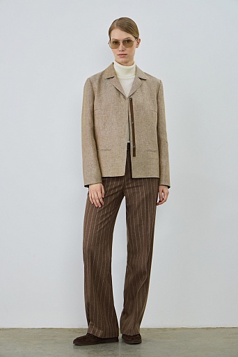 Куртка-жакет изо льна, бежево-коричневый меланж