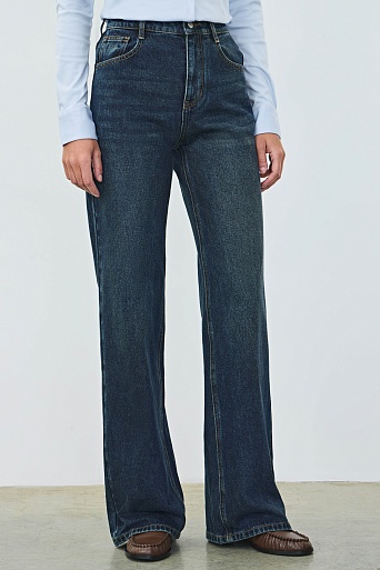 Свободные прямые джинсы, темно-синие 