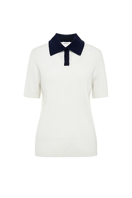 Футболка-поло из шерсти и кашемира, молочная с синим