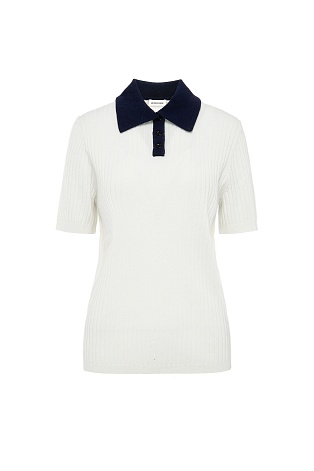 Футболка-поло из шерсти и кашемира, молочная с синим