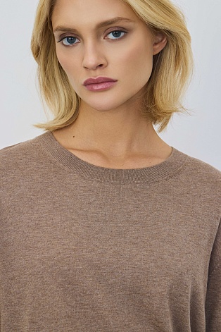 Джемпер с коротким рукавом с кашемиром, светло-коричневый