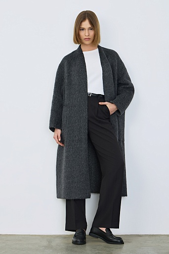 Пальто на поясе из шерсти с альпака, серый меланж