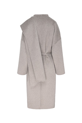 Пальто с кашемиром с лацканом-шалью, серо-бежевый меланж