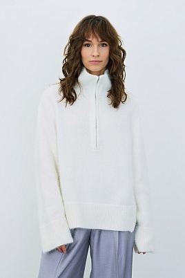 Мохеровый свитер-поло, белый