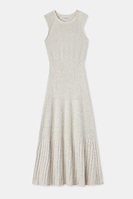 Трикотажное платье в рубчик с кашемиром, серо-бежевый меланж