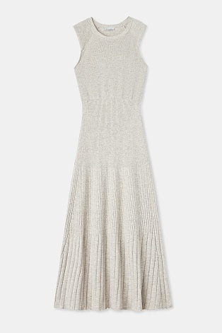 Трикотажное платье в рубчик с кашемиром, серо-бежевый меланж