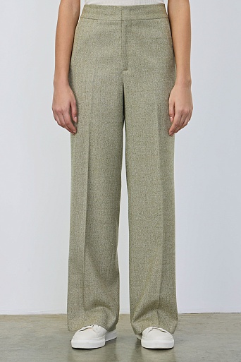 Прямые свободные брюки в елочку, фисташковые
