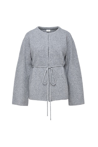 Вязаный кардиган с поясом, серый
