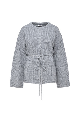 Вязаный кардиган с поясом, серый