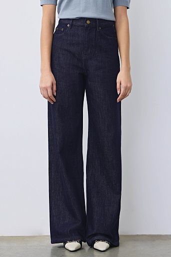 Джинсы wide leg с высокой посадкой, индиго