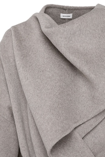 Пальто с кашемиром с лацканом-шалью, серо-бежевый меланж