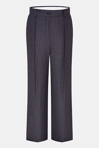 Свободные костюмные брюки из шерсти со стрелками, серо-коричневые