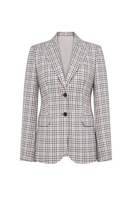 Приталенный жакет в мелкую клетку, коричневый с голубым AGATHA