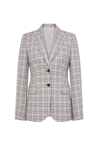 Приталенный жакет в мелкую клетку, коричневый с голубым AGATHA