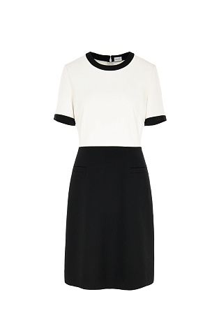 Платье-футляр с короткими рукавами, черно-белое