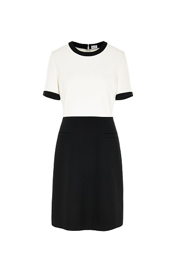 Платье-футляр с короткими рукавами, черно-белое