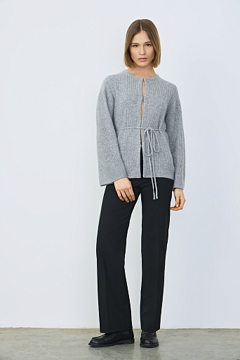 Кашемировый кардиган ажурной вязки, серый меланж