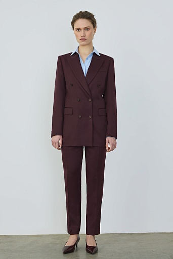 Костюмные зауженные брюки из шерсти, винные
