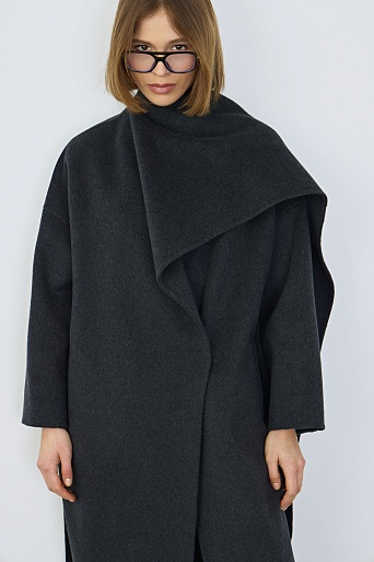 Пальто с кашемиром с лацканом-шалью, графитовое