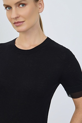 Комбинированный топ с полупрозрачными деталями, черный