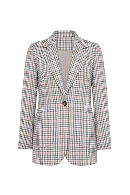 Удлиненный жакет в мелкую клетку, коричневый с голубым GABRIELLA