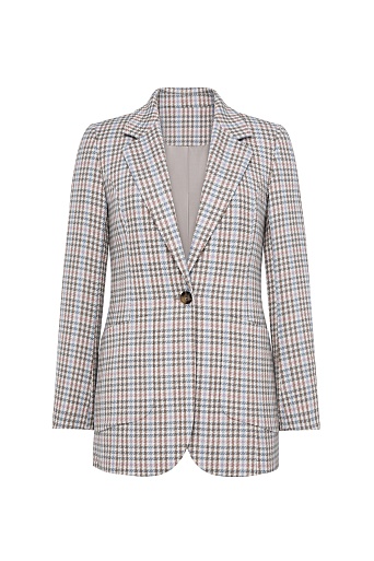 Удлиненный жакет в мелкую клетку, коричневый с голубым GABRIELLA