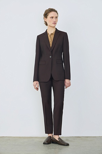 Зауженные костюмные брюки из шерсти, темный шоколад