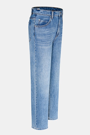 Прямые джинсы с потертостями, голубые