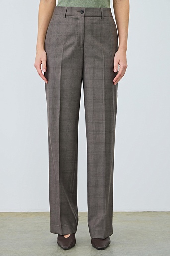 Свободные костюмные брюки из шерсти с кашемиром, серо-коричневые MARIA