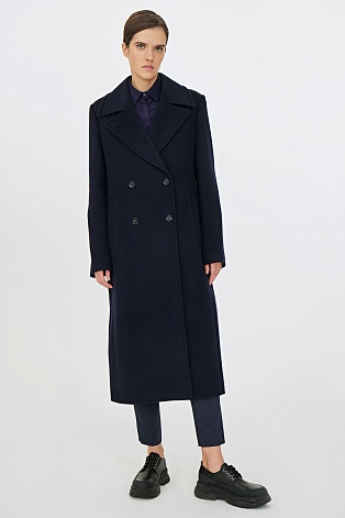 Удлиненное пальто темно-синего цвета