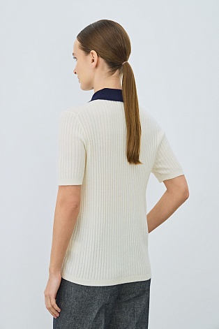 Футболка-поло из шерсти и кашемира, молочная с синим