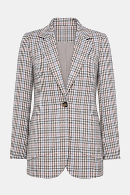 Удлиненный жакет в мелкую клетку, коричневый с голубым GABRIELLA