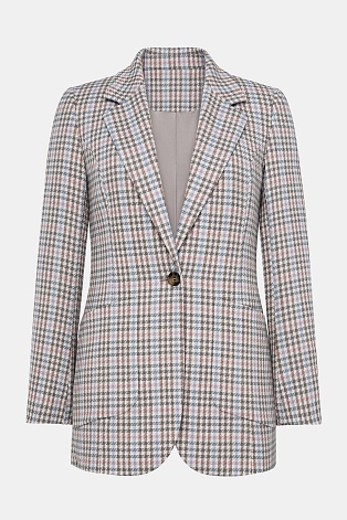 Удлиненный жакет в мелкую клетку, коричневый с голубым GABRIELLA