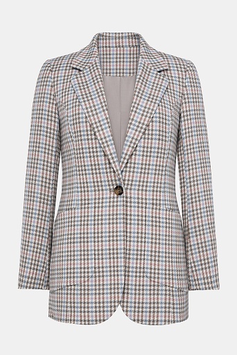 Удлиненный жакет в мелкую клетку, коричневый с голубым GABRIELLA