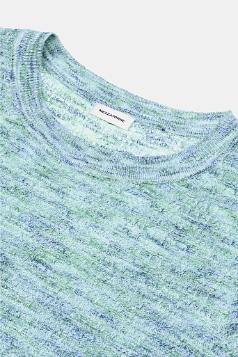 Вязаная футболка с хлопком, зелено-голубая