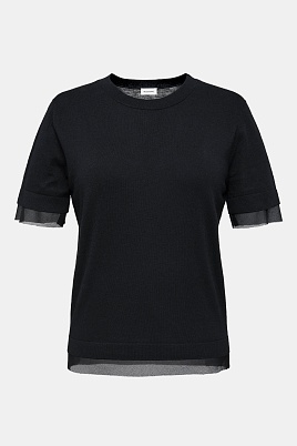 Комбинированный топ с полупрозрачными деталями, черный