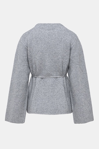 Кашемировый кардиган ажурной вязки, серый меланж