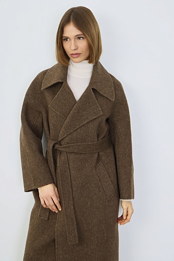 Длинное пальто из шерсти, коричневый меланж