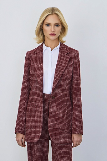 Удлиненный жакет в белую клетку, кирпичный GABRIELLA