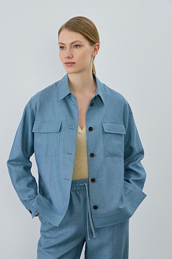 Куртка-рубашка из шерсти, лиоцелла и шелка, голубая