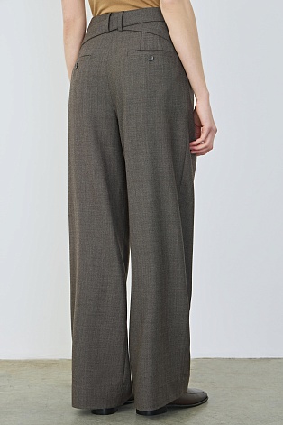 Широкие брюки с защипами из смесовой шерсти, серо-бежевые
